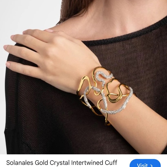 NWOT Alexis Bittar Gold and Crystal Openwork Sculptural Cuff Bracelet - Picture 4 of 9